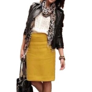 J Crew Mustard Yellow Pencil Skirt Size 00 100% Wool